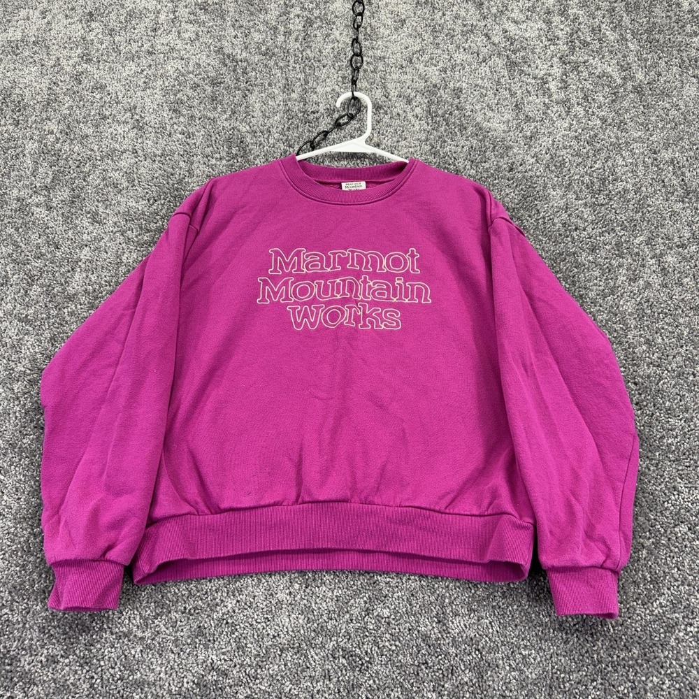 Marmot Mountain Works Sweatshirt Womens Large Pink Fleece Pullover Logo Graphic